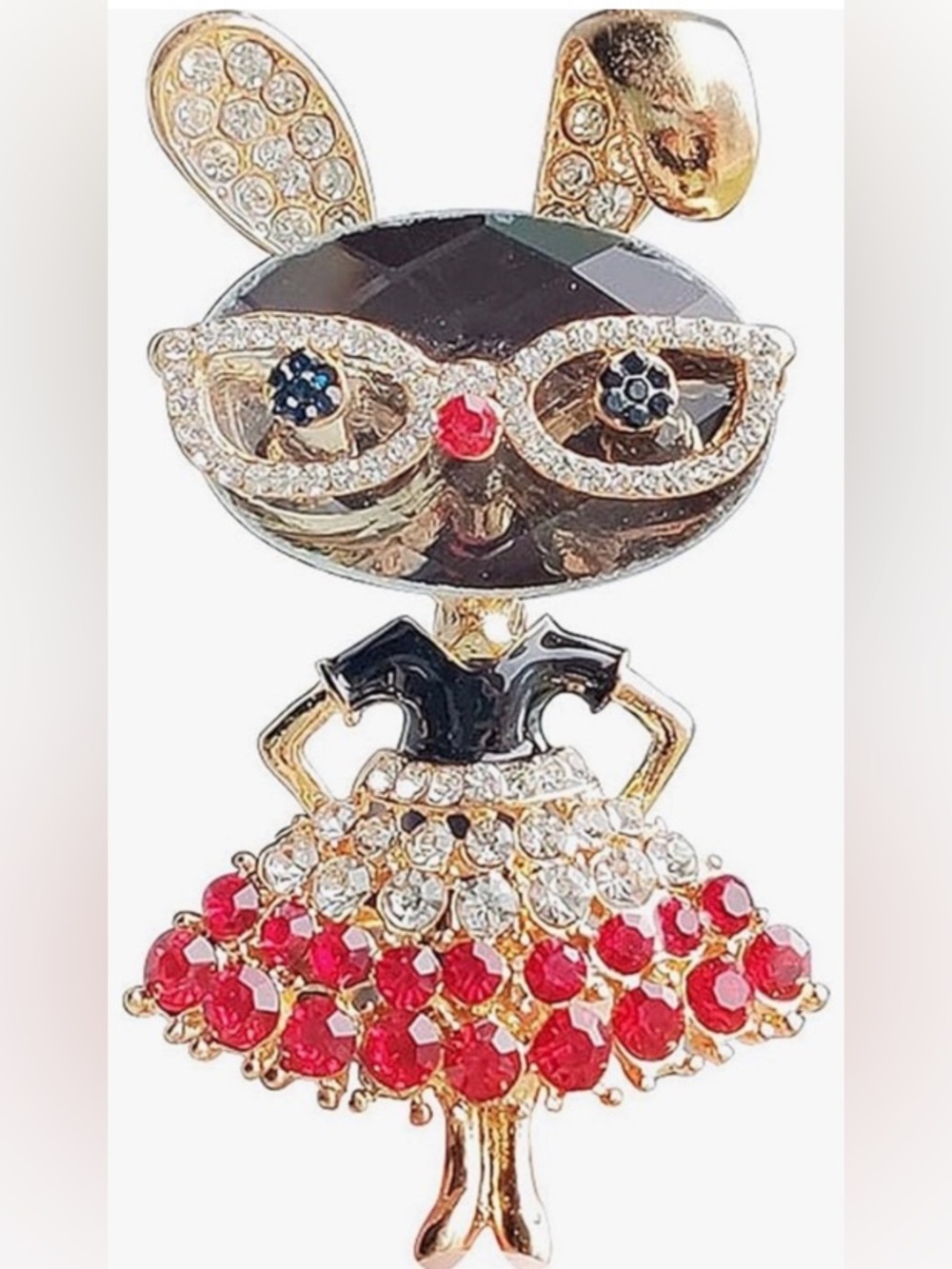 Gold-Tone Rabbit Brooch with Crystal accents. 2 colors available